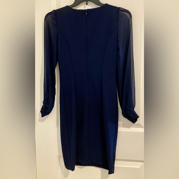 DKNY Navy blue dress with sheer sleeves size 2 - Picture 3 of 6